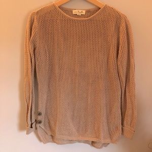 Loose Knit Crew Neck Sweater with Side Buttons
